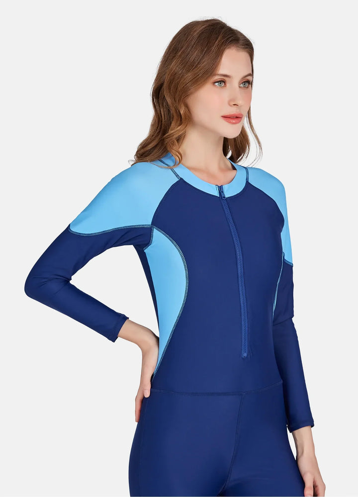 Colorblock Zip One-Piece Swimsuit for Women