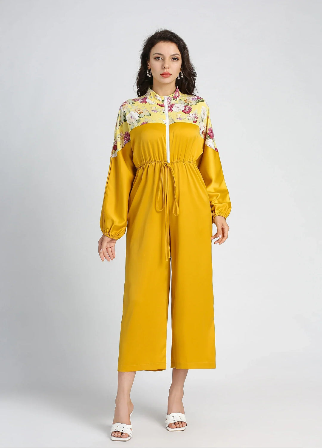 Floral Print Lantern Sleeve Jumpsuit for Women
