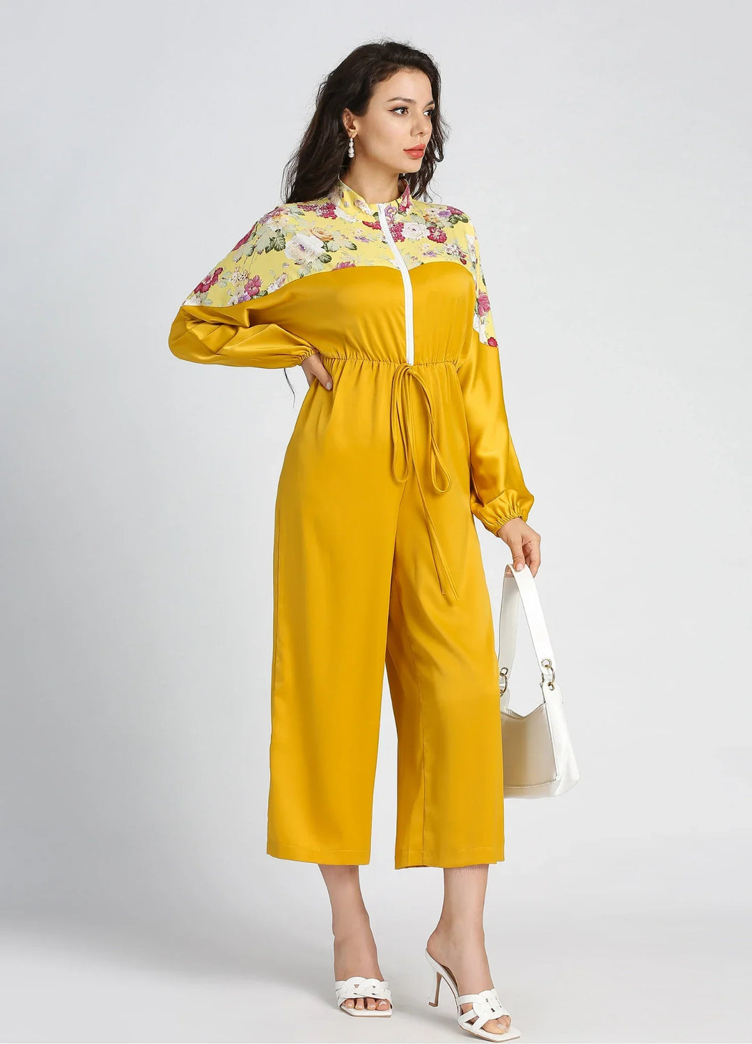 Floral Print Lantern Sleeve Jumpsuit for Women