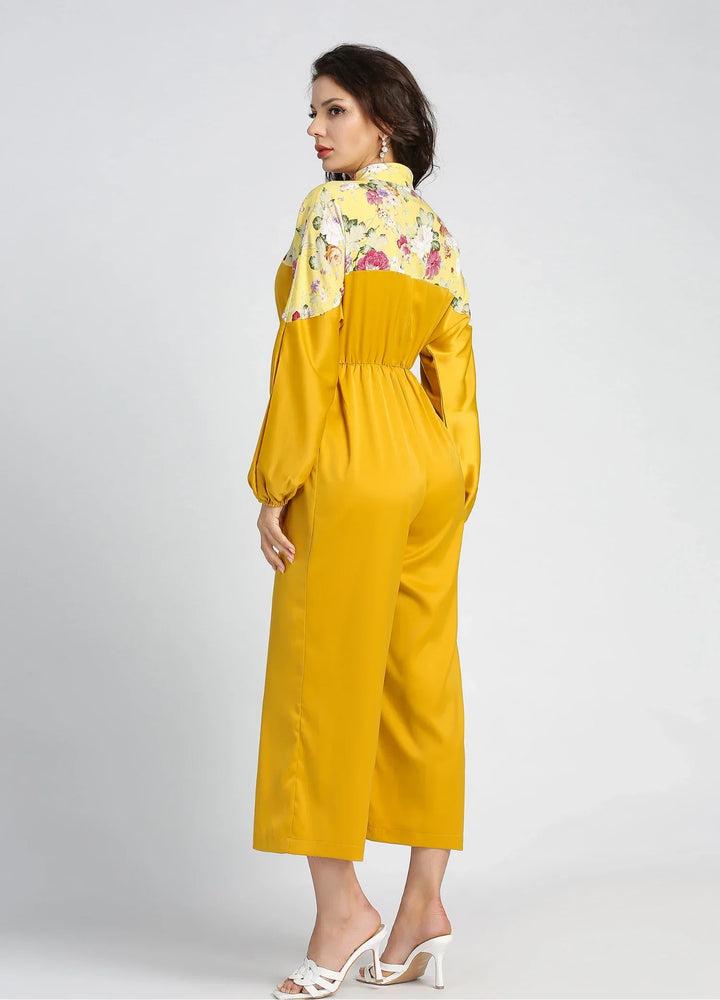Floral Print Lantern Sleeve Jumpsuit for Women
