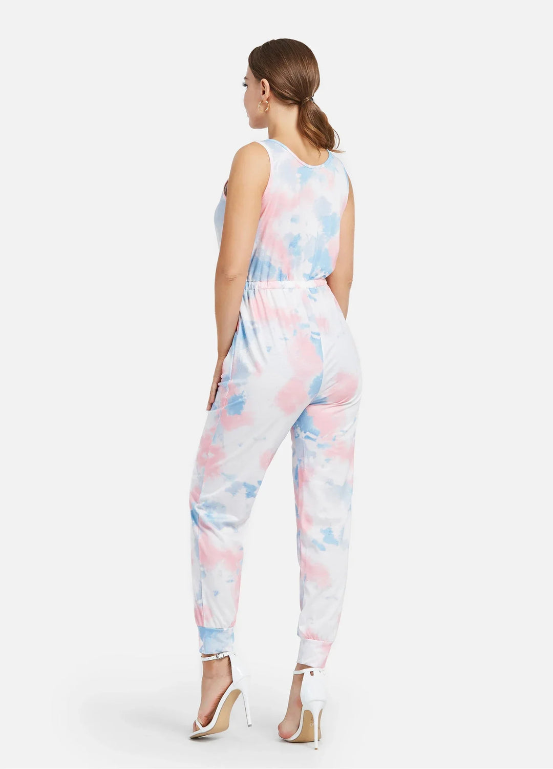 Sleeveless U-Neck Tie Dye High Waist Jumpsuit