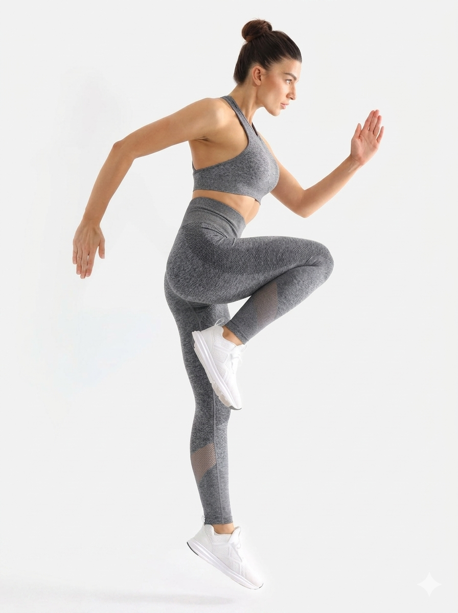 Women's Gray 2 Piece Workout Set  Seamless Sports Bra & High Waist Yoga Leggings Activewear