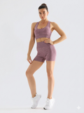 Women's Pink 2 Piece Workout Set  Seamless Sports Bra & High Waist Shorts Activewear